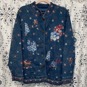 Denim & Co. Embroidered Denim Jacket - Size Large